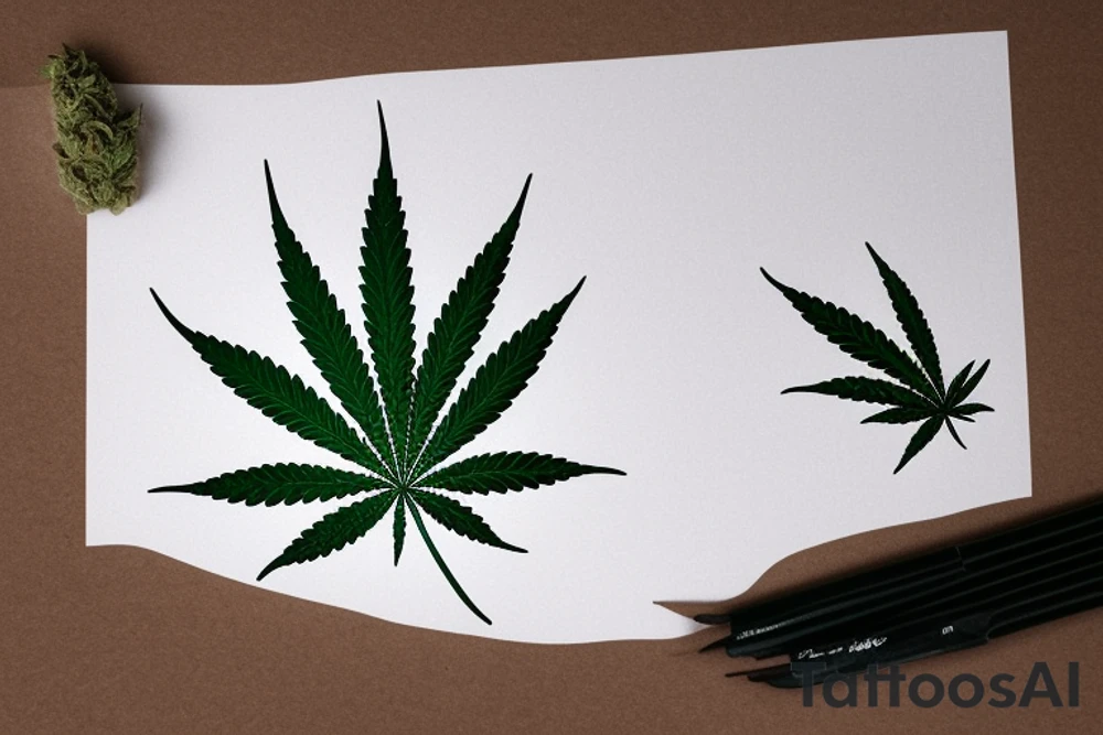 Cannabis leaf with Pedra da Gavea west side in the background tattoo idea