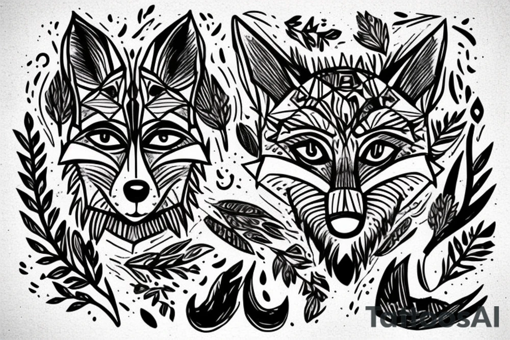 Fox head in forest tattoo idea