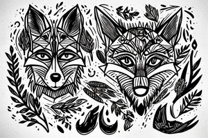 Fox head in forest tattoo idea