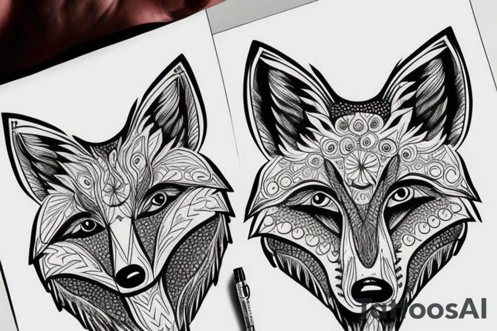 Fox head in forest tattoo idea