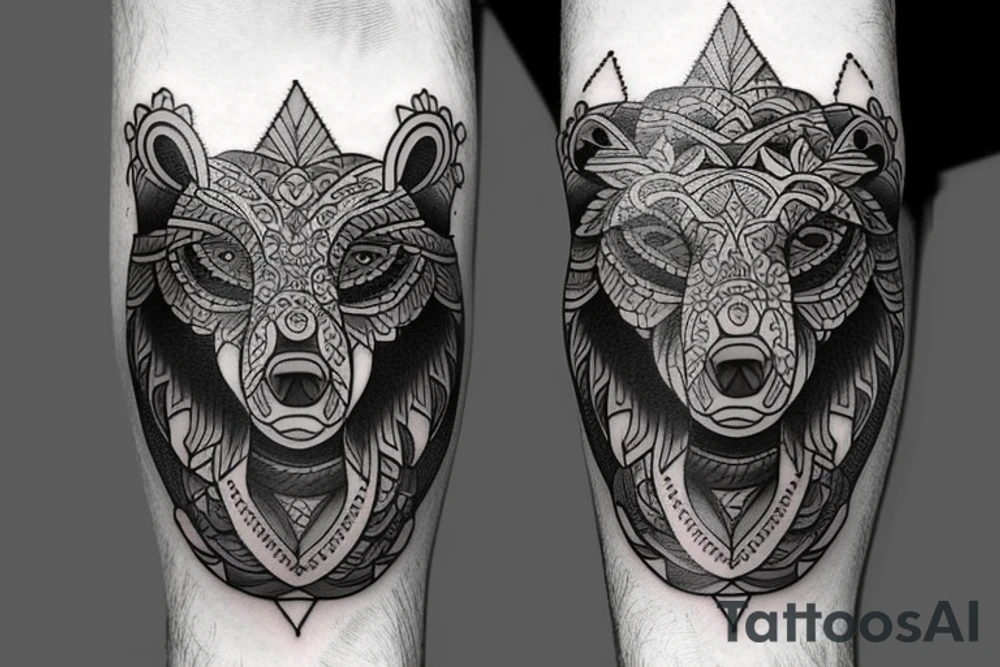 Bear in neotraditional style tattoo idea
