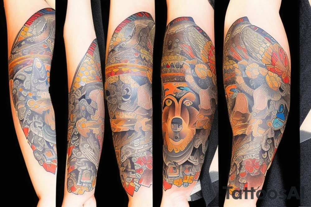 Bear in neotraditional style tattoo idea