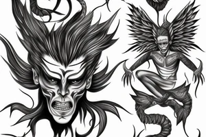 Half man half demon with single wing tattoo idea