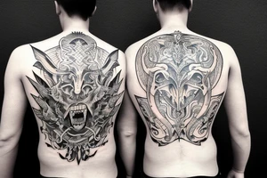 Half man half demon with single wing on the back tattoo idea