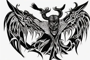 Half man half demon with single wing on the back tattoo idea