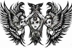 Angel with legs and arms with a demon inside and just one wing tattoo idea