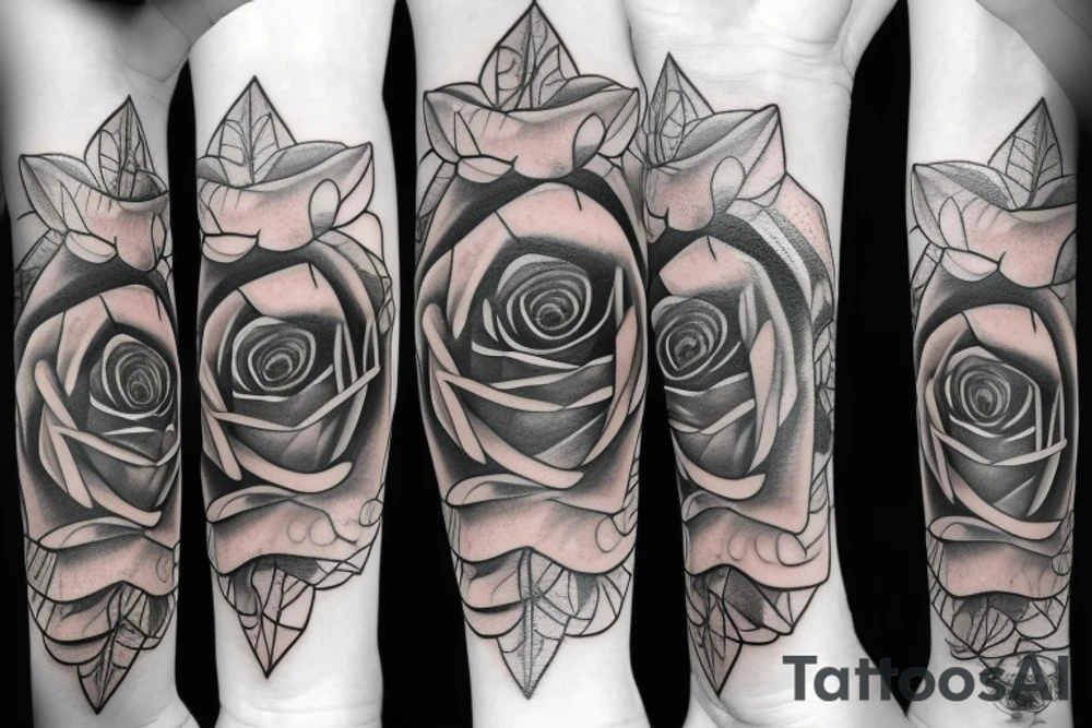 Clock eye dedication filler diamond rose tattoo idea