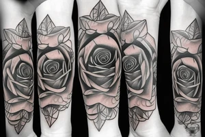 Clock eye dedication filler diamond rose tattoo idea