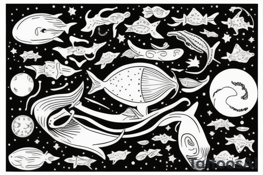 Diver, with humbackwhale in outer space tattoo idea