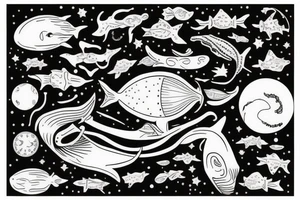 Diver, with humbackwhale in outer space tattoo idea
