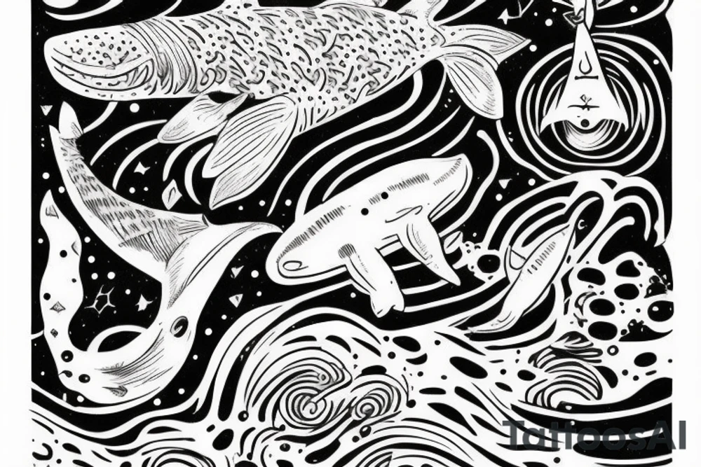 Diver, with humbackwhale in outer space tattoo idea