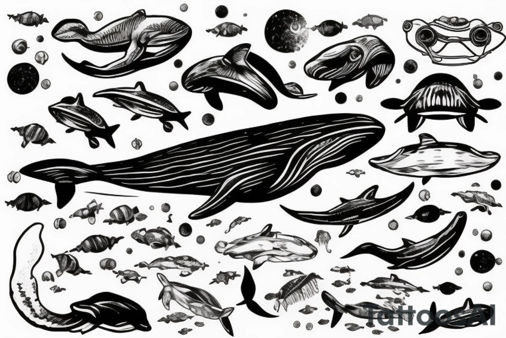 Diver, with humbackwhale in outer space tattoo idea