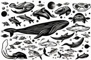 Diver, with humbackwhale in outer space tattoo idea