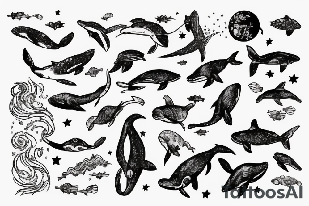 Diver, with humbackwhale in outer space tattoo idea