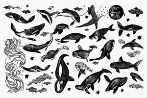 Diver, with humbackwhale in outer space tattoo idea