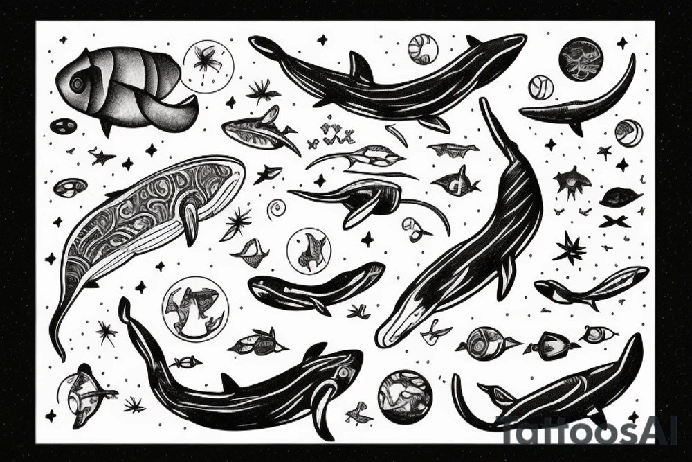 Diver, with humbackwhale in outer space tattoo idea