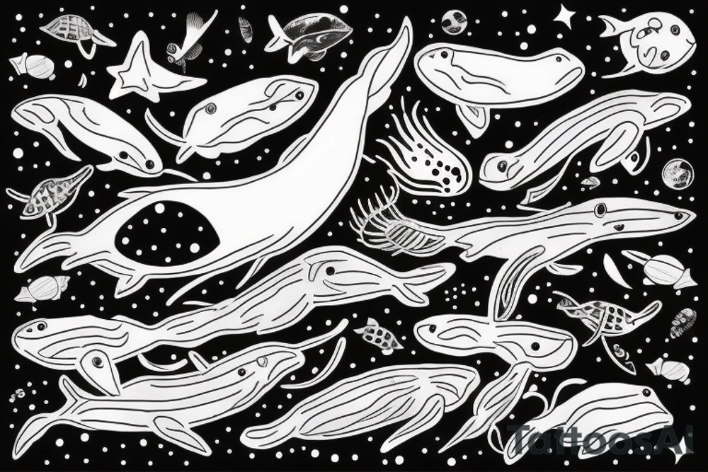 Diver, with humbackwhale in outer space tattoo idea