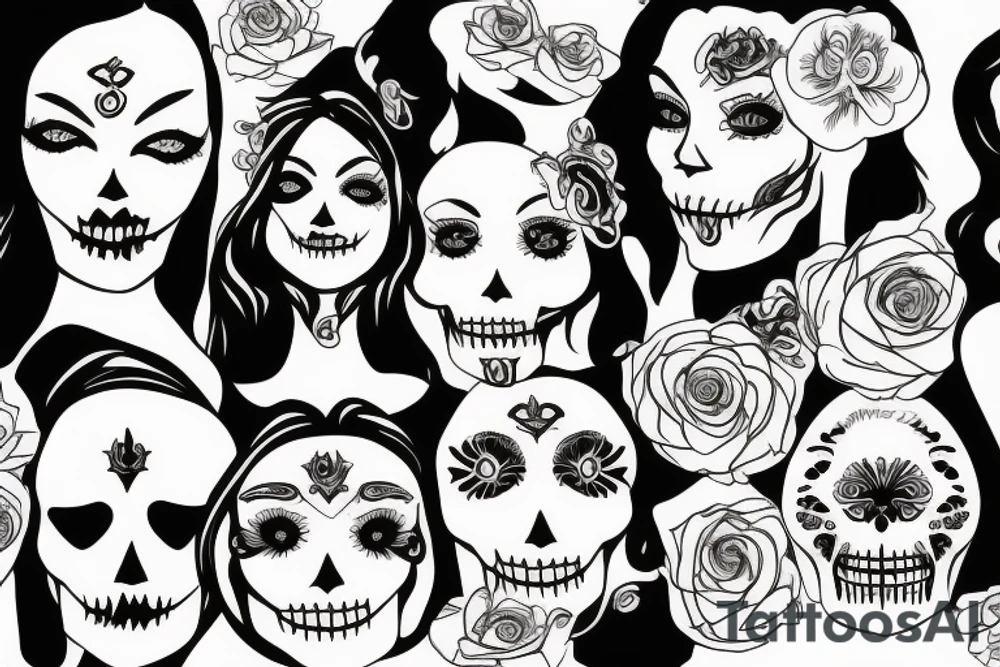 Dark angel with Catrina face tattoo idea