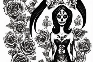 Dark angel with Catrina face tattoo idea