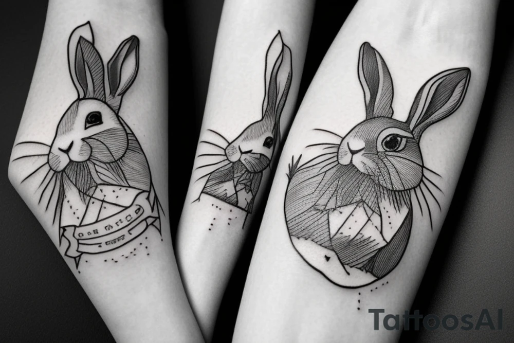 rabbit fine line tattoo idea