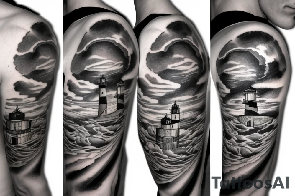 Lighthouse with a blue sky and some clouds in the back tattoo idea