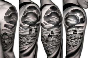 Lighthouse with a blue sky and some clouds in the back tattoo idea
