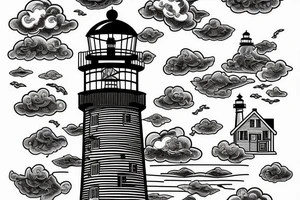 Lighthouse beside a river with a blue sky and some clouds in the back tattoo idea