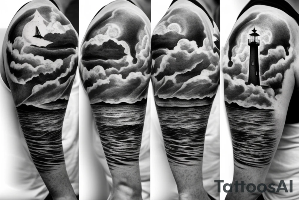 Lighthouse beside a river with a blue sky and some clouds in the back tattoo idea Lighthouse beside a river with a blue sky and some clouds in the back tattoo idea