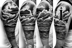Lighthouse beside a river with a blue sky and some clouds in the back tattoo idea