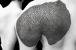 Honeybee lavender hexagons geometric across shoulder blades tattoo idea