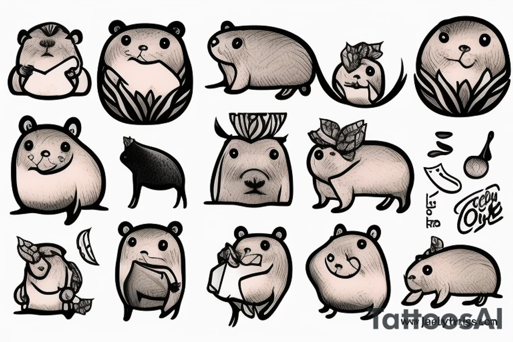 Capybara with an orange on its head tattoo idea