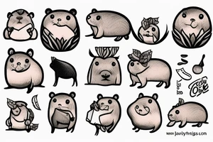 Capybara with an orange on its head tattoo idea