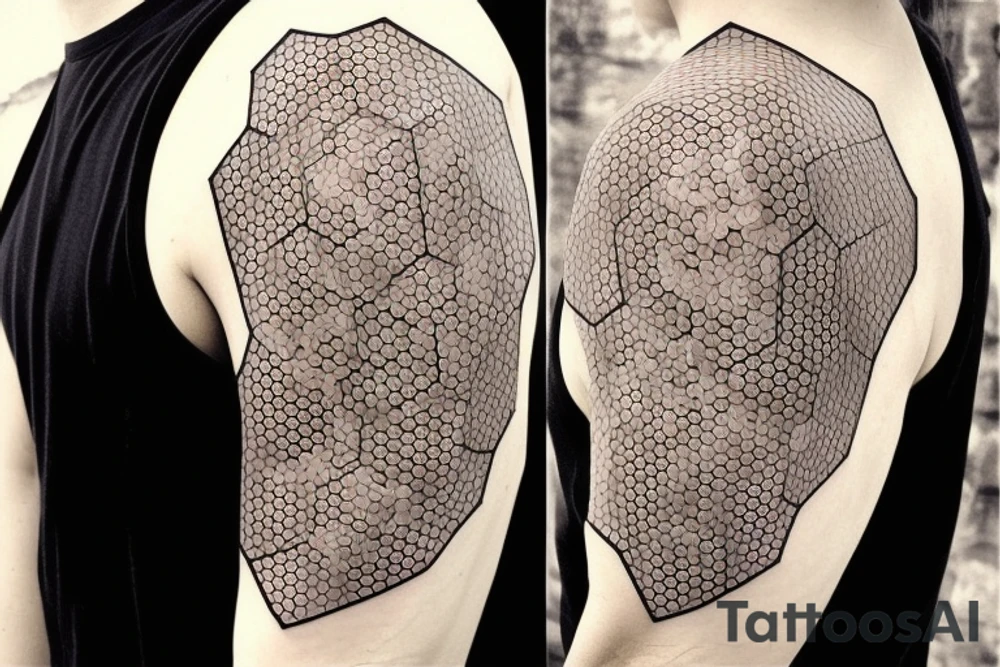 Honeybee comb hexagons geometric across shoulder blades tattoo idea
