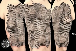 Honeybee comb hexagons geometric across shoulder blades tattoo idea