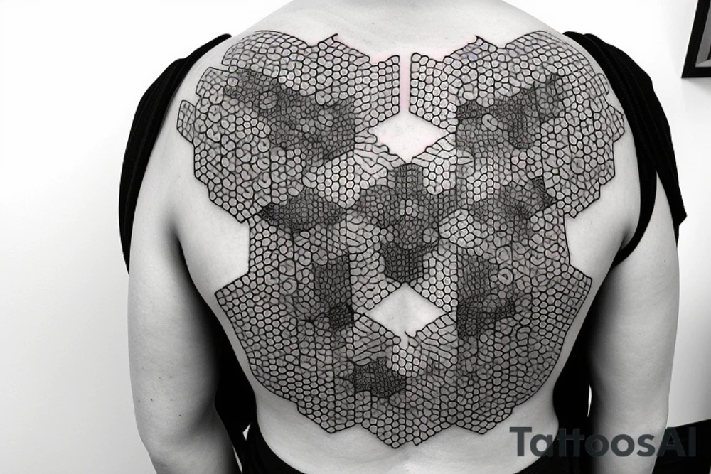 Honeybee comb hexagons geometric across shoulder blades tattoo idea Honeybee comb hexagons geometric across shoulder blades tattoo idea