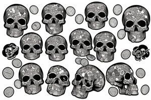 a skull stuffed with coins and bills tattoo idea