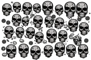 a skull stuffed with coins and bills tattoo idea