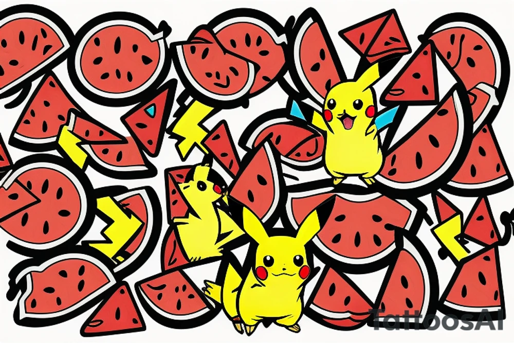 Pikachu eating watermelon tattoo idea