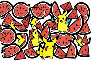Pikachu eating watermelon tattoo idea