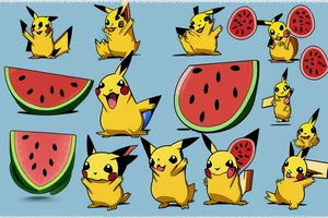 Pikachu eating watermelon tattoo idea