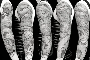 left arm full sleeve in a Japanese style with features of history tattoo idea