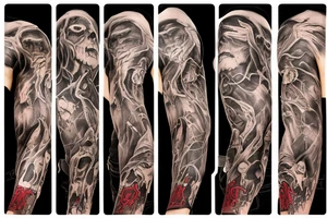 Rage, hate, vengeance, death sleeve tattoo idea
