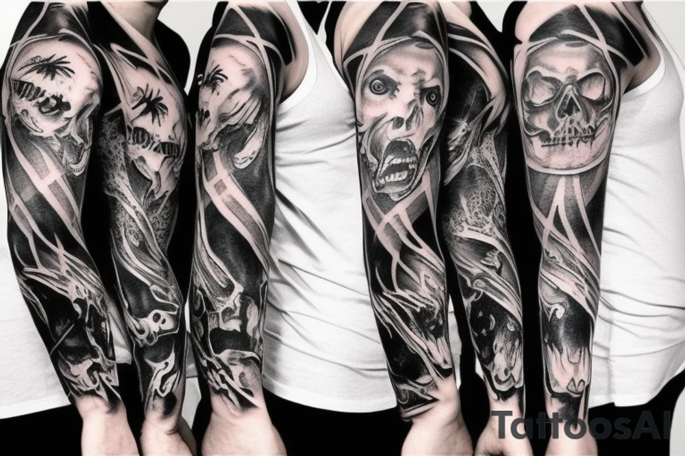 Rage, hate, vengeance, death sleeve tattoo idea