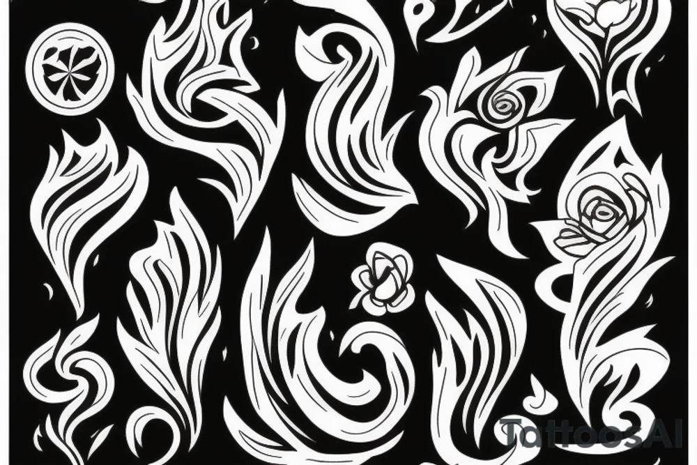 flower, fire, knife tattoo idea
