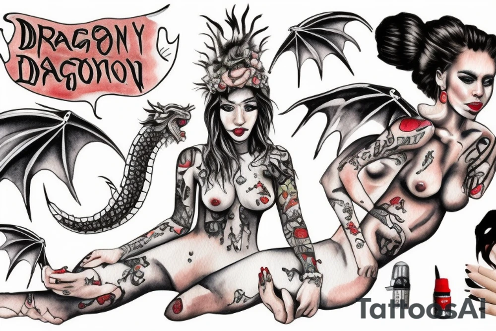 woman defending baby from dragon tattoo idea