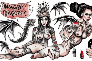 woman defending baby from dragon tattoo idea