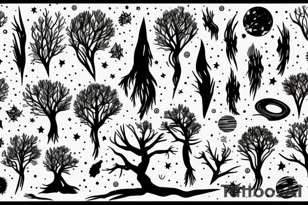 A dead tree floating in space tattoo idea
