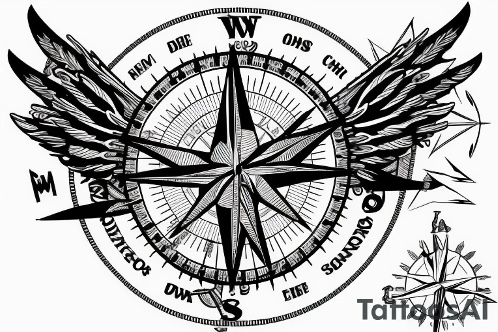 wings around a compass tattoo idea