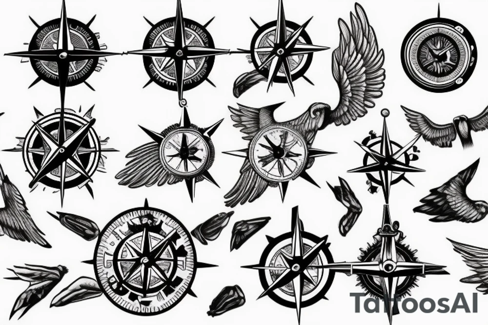wings around a compass tattoo idea
