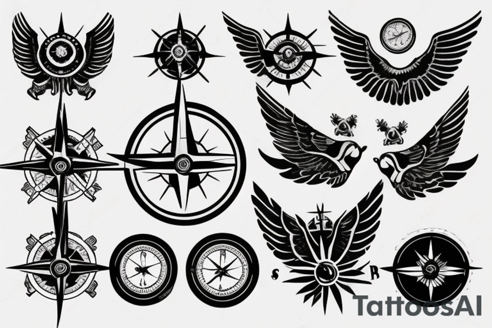 pilot wings around a compass tattoo idea